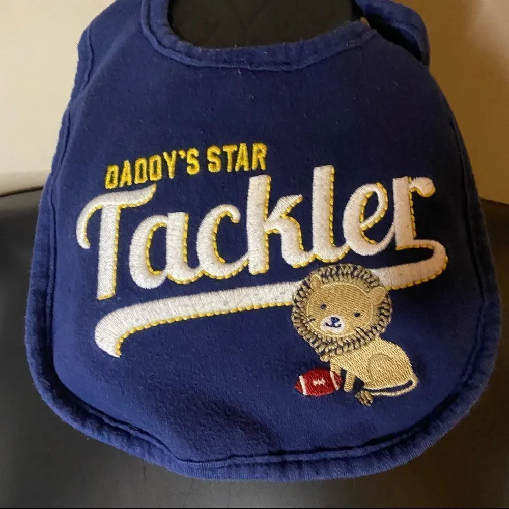 Just one You Carters Baby One Size Daddy's Star Tackler Blue Lion Bib